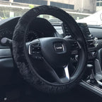 Elastic Long Microfiber Plush Steering Wheel Cover for Winter Warm, Universal 15 inch, Anti-Slip, Odorless, Black