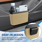 Car Trash Can with Lid, Car Trash Bin, Leakproof Vehicle Garbage Can with 30PCS Garbage Bags, Waterproof Auto Hanging Dustbin Storage Bag Container Accessories Fit SUV Office Home (Beige-1PCS)