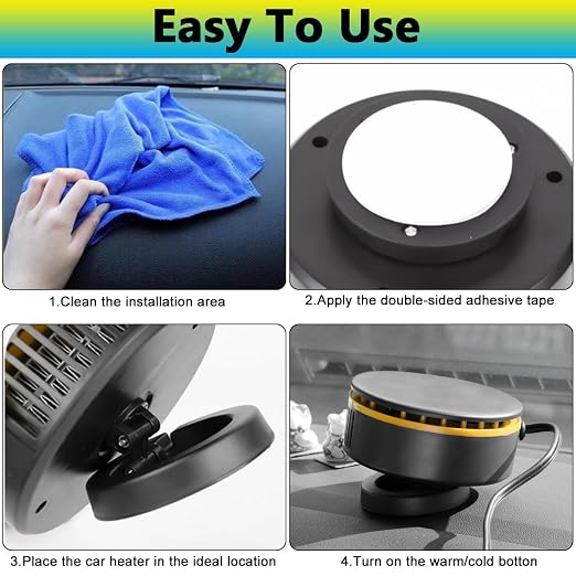 12V Car Heater,Portable Car Heater Defroster Windshield Defogger Automobile Windscreen Heating Plug in Cigarette Lighter 360 Degree Rotary(Orange&Black)