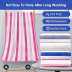 Microfiber Bath Towels Set of 4, Large Bathroom Towel for Adult, 30" x 60", Soft, Super Absorbent & Fast Drying, Use for Shower, Sauna, Sport, Fitness, Yoga, Cabana Stripe Pink