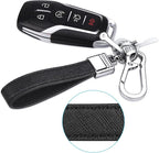 Genuine Leather Car Keychain,Universal Heavy Duty Metal Key Chain Accessories,Car Fob Key Keychain Holder with 360 Degree Rotatable Snap Swivel and Anti-Lost D-Ring for Men Women(Black)