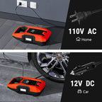 AC/DC Tire Inflator Portable Air Compressor, Dual Power for Home 110V AC and Car 12V DC Air Pump with Pressure Gauge, Auto Shutoff, Tire Pump for Car Motorcycle Bike and Other Inflatables, Red