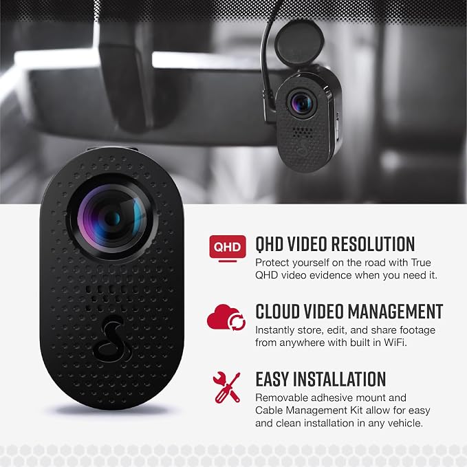 Cobra Discreet Dash Cam (SC120) - QHD 1440P Video Resolution, Built-in WiFi, Night Vision, Continuous Recording, Compact Design, 16 GB SD Card Included