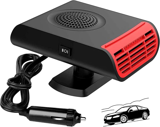 12V Car Heater & Defroster - 150W Powerful Portable Heater for Car, Rapid Windshield Defrosting with 360° Swivel Vent, Plug into Cigarette Lighter for Instant Warm Air in Winter(Black Red)