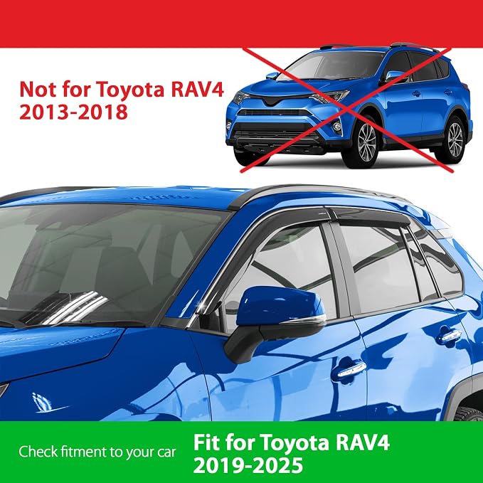 Goodyear Shatterproof Side Window Deflectors for Toyota RAV4 2019-2025, Tape-on Rain Guards, Window Visors for Cars, Vent Deflector, Vent Visor, Car Accessories, 4 pcs. - GY008708