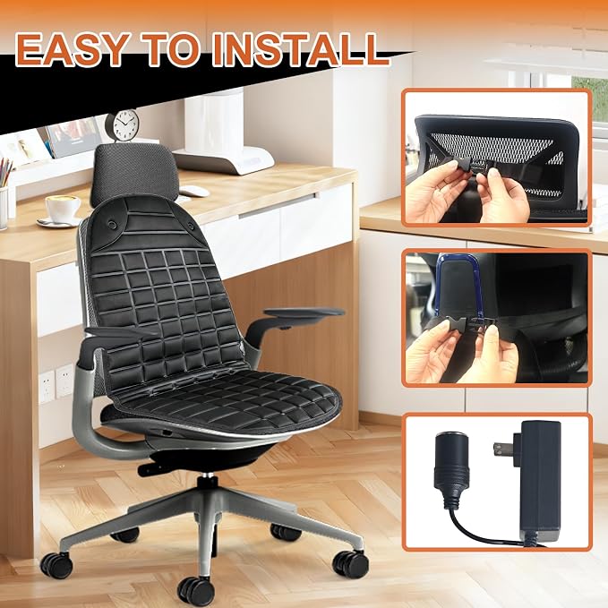Seat Cushion, Full Back and Seat Cover, Office Chair Pad for Winter Gift (Black)