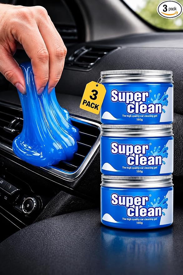 Reusable Car Cleaning Gel 3 Pack (Blue) – Universal Interior Dust Cleaner Putty for Car Air Vents, Dashboard, Cup Holders, Keyboard & Electronics, Car Detailing Slime(160g Each)