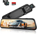 4K Rear View Mirror Camera, 10'' 4K Mirror Dash Cam with 1080P Backup Camera, Dash Cam Front and Rear for Car with Voice Control, 24H Parking Mode, Night Vision, 32GB SD Card Included