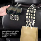 Car Seat Headrest Hook, Universal Leather Cute Hanger Holder Hook, Storage Organizer Interior Accessories for Purse Bags Handbag Black White Plaid