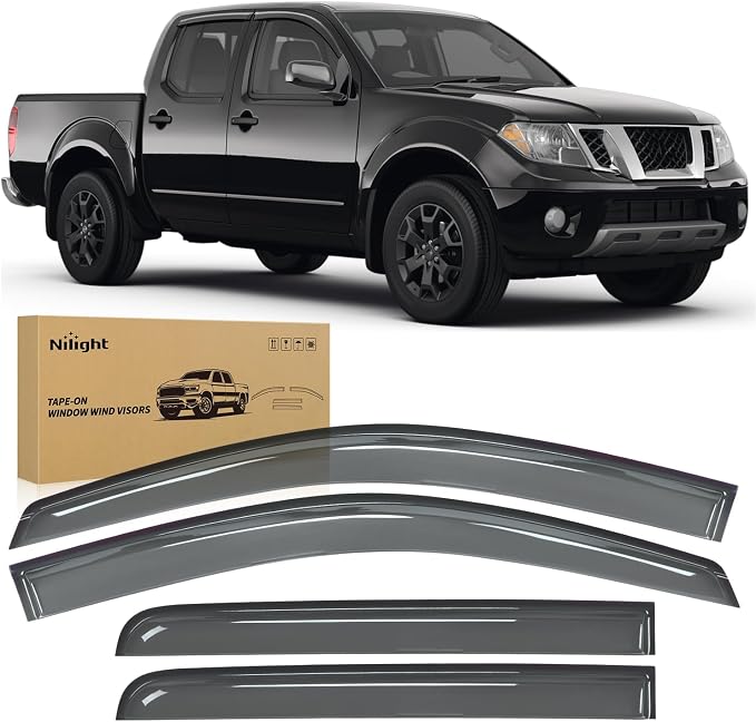 Out-Channel Rain Guards for Nissan Frontier Crew Cab 2005-2021, Window Deflectors Window Visor for All Weather, Ventilation & Driving Comfort, Smoke Tinted, 4PCS