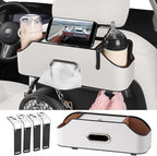 Car Rear Backseat Extra Multifunctional Drink Cup Holder Organizers With Tissue Storage Box Organizer & Hooks For Car Seat Back. White