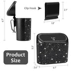 Bling Car Trash Can with Lid, Mini Vehicle Trash Bin, Car Dustbin Garbage Organizer with 60 Trash Bag, Leakproof Auto Storage Bag Container for Car, Home, Office (Carbon Fiber&Black Rhinestone)