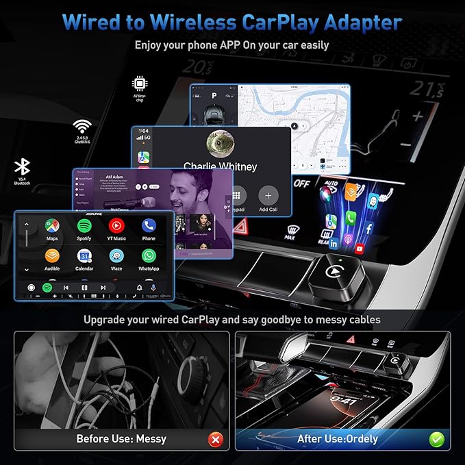 Wireless CarPlay Adapter 2026 Upgrade Mini Design, USB/USB-C Plug & Play Converts CarPlay to Wireless - Easy Use Fast Stable Connection Car Play for iPhone & Android