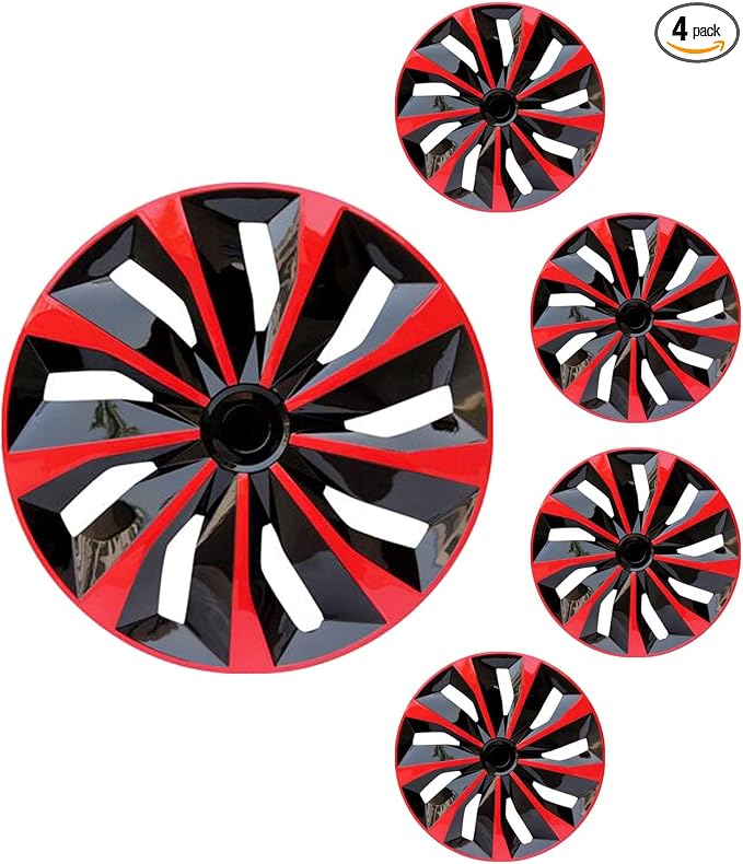 Hubcap Wheel Cover Replacement R14 Hub Caps Universal-Fit Steel Wheel Rim Cover ABS Material Exterior Accessories for Car Truck SUV -Set of 4（14-inch，Red-Black）