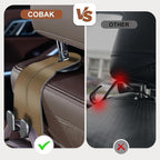 CoBak Purse Hook for Car - Universal Premium Stitched Leather and Aluminum-Magnesium Alloy Double Car Seat Back Storage Hook for Purses, Handbags, Bags (2 Pack),Khaki Beige