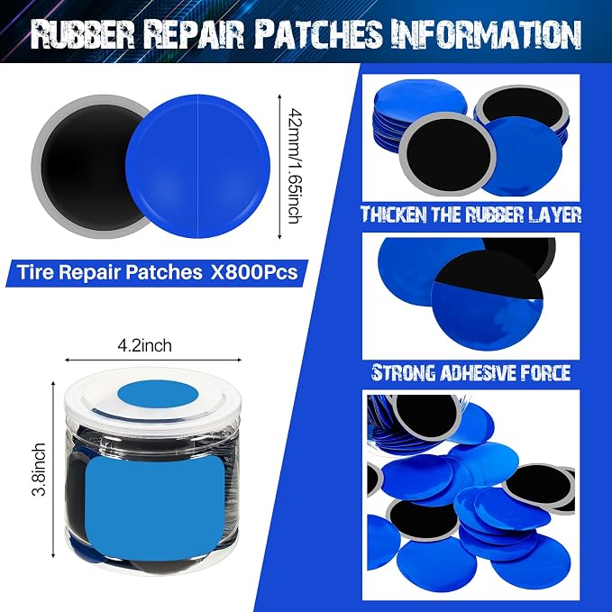 800 Pcs Heavy Duty Tire Patches Radial Patch Round Cold Tyre Puncture Tool Kit for Car Truck Motorcycle Automobile Bike Inner Tire (42mm)