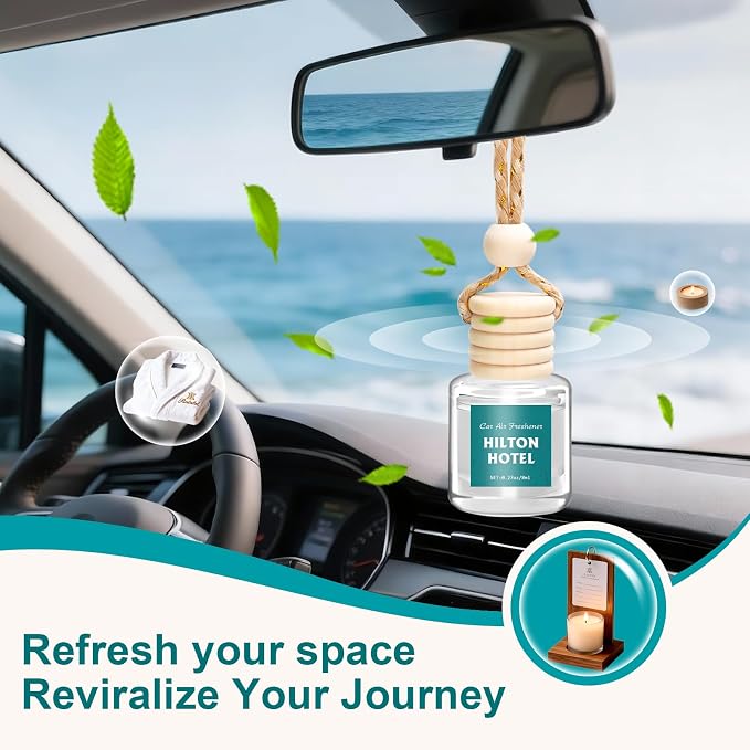 Premium Scent Car Air Freshener, 6 Pack Hotel Scent Collection Diffuser Set, Long Lasting Luxury Fragrance Essential Oil Aromatherapy, Hanging Air Freshener for Car Interior Accessories Unisex