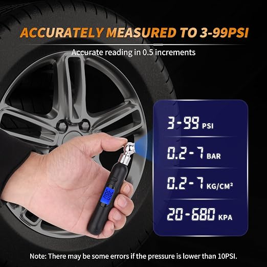 Mini Digital Tire Pressure Gauge 3-99PSI 4 Settings Tire Gauge for Tire Pressure with Backlit LCD for for RV Car Truck Bicycle, Easy and Accurate Reading(Black)
