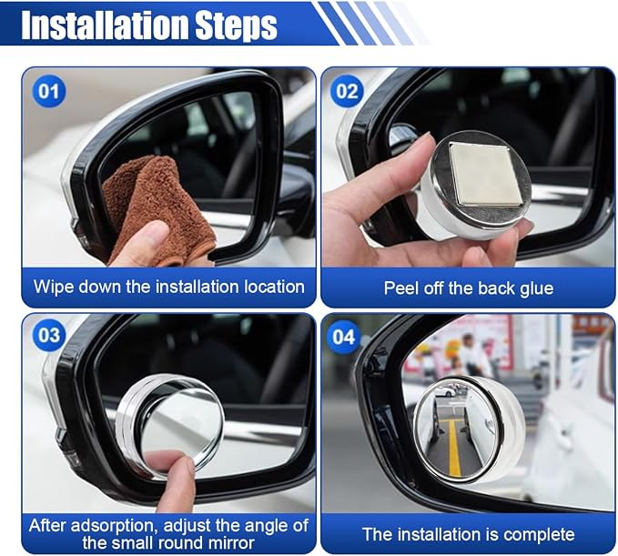 2PCS Blind Spot Mirrors, 2" Round HD Glass Convex Car Rear View Mirror, 360° Adjustable Wide Angle Side Mirror with Self Adhesive Back, Universal for Cars, SUVs, Trucks (Silver)
