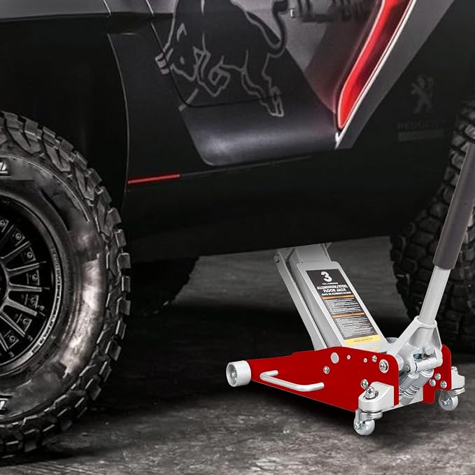 3 Ton Floor Jack,Aluminum and Steel Hydraulic Low Profile Car Jack with Dual Piston Quick Lift Pump,Lightweight Racing Floor Jack for Vehicle,6,000 lb Capacity,Red,TAM830011L