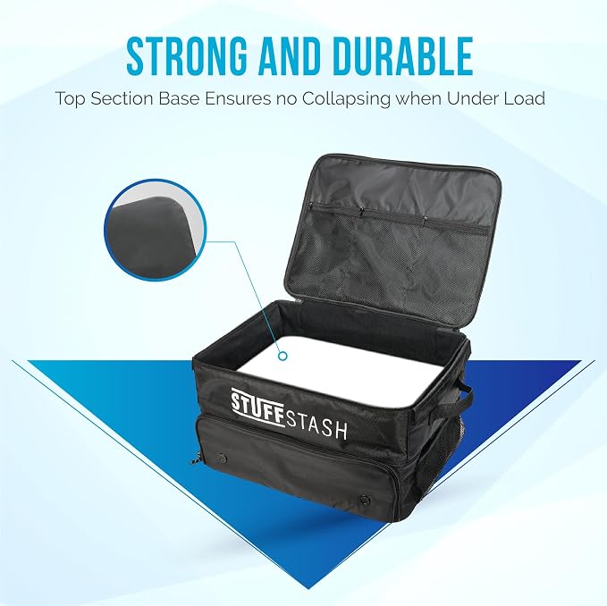 Golf Trunk Organizer for Car – Rigid, Won’t Collapse | Ventilated Shoe Compartment, Adjustable Dividers & Mesh Pockets | Golf Gift for Men & Women | Premium Car Trunk Storage Organizer