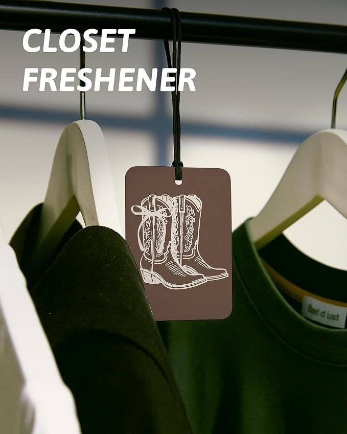 Boho Brown Western Car Air Freshener 4 Pcs, Preppy Cow Skull Cactus Cowgirls Boots Hanging Air Freshener for Cars Closet Drawer Books, Western Car Accessories Mirror Decor for Women Men