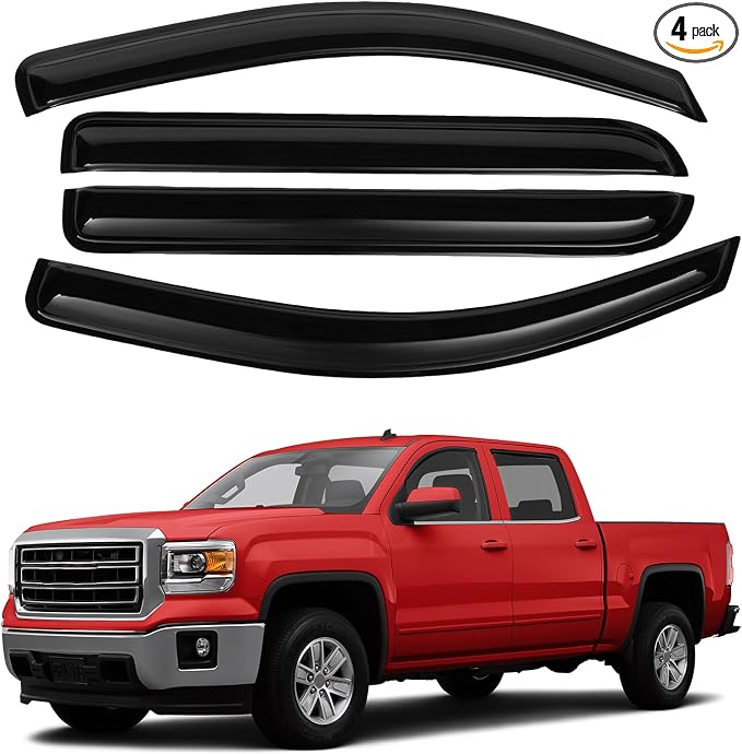 Window Visors Rain Guards for 2014-2018 Chevy Chevrolet Silverado/GMC Sierra 1500 Crew Cab/15-19 Silverado/Sierra 2500HD 3500HD Accessories, Side Window Wind Deflectors Vent Visors Rainproof