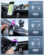 HTU Car Phone Holder【2026 Upgraded 100+LBS Suction & Safety Cert】 Cell Phone Car Mount for Truck Heavy Duty Phone Holder for Dashboard/Windshield/Vent for iPhone 17 16 Pro Max, Grey