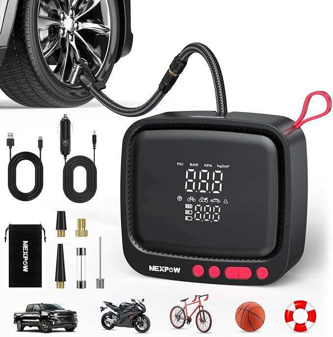 Tire Inflator Portable Air Compressor - Air Pump for Car Tires with 12V DC Power Adapter, 180PSI Electric Tire Pump with Digital Pressure Gauge for SUV, Motorcycle, Bicycle, Basketball