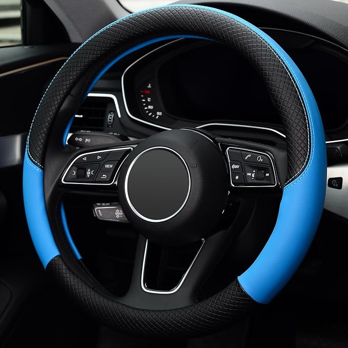 Steering Wheel Cover, Universal Fit 15 Inch Microfiber Leather Car Wheel Protector, Anti-Slip, Blue
