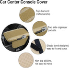 Bling Beige Car Center Console Cover, Leather Car Arm Rest Cover with 2 Storage Bags, Universal Auto Armrest Protector Storage Box, Bling Accessories Interior for Most Vehicles