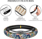 Colorful Boho Floral Bright Blossoms Print Cute Steering Wheel Cover for Women,Car Accessories Interior Decor Universal for SUV Sedan Trucks (15 Inch)