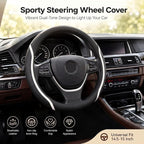 Steering Wheel Cover Black and White Leather Universal 14.5-15 inch | Car Steering Wheel Covers with Coasters Breathable Anti-Slip Durable Steering Wheel Accessories Set for SUV Truck Van