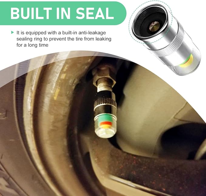 8 PCS Car Tire Pressure Monitor Valve Stem Caps, 2.4Bar 36PSI Tire Pressure Monitor Sensor Indicator, 3 Color Eye Alert Tire Pressure Monitor Valve Caps with Pressure Gauge, Fit for Most Cars