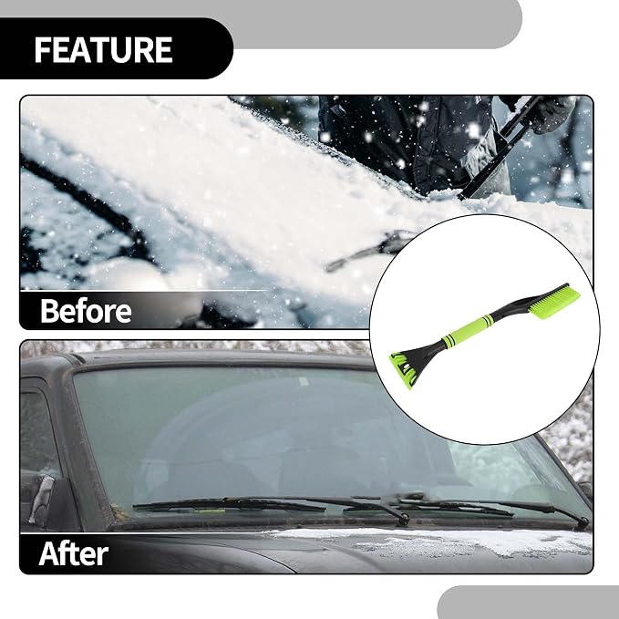 1pc 60x11cm Universal Car Ice Scraper Brush with Broom - SUV Snow Frost Remover for Car Truck RV Windscreen Side Window Anti Crash - Plastic Green Snow Shoveling Defrost Clearing