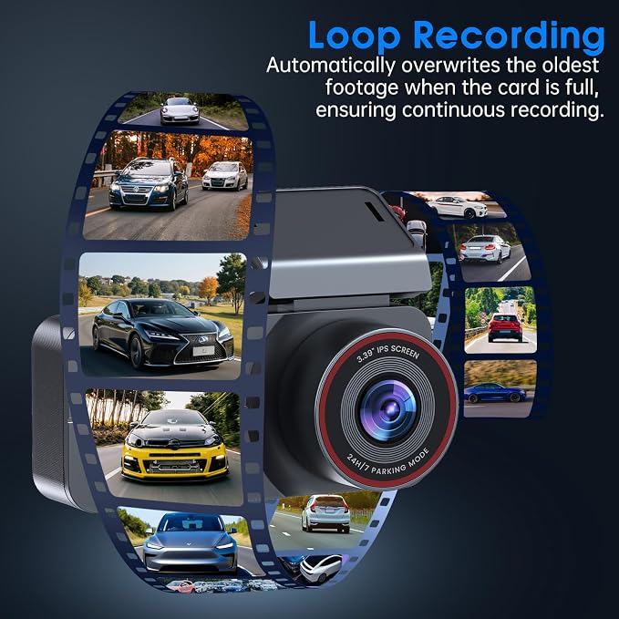 Dash Cam 2.5K Front and Rear with 64GB Card, Car Dashboard Camera with WiFi GPS, 3.39" IPS Screen, WDR Night Vision, Loop Recording, G-Sensor, 160 Wide Angle - Easy Setup for Daily Commuters