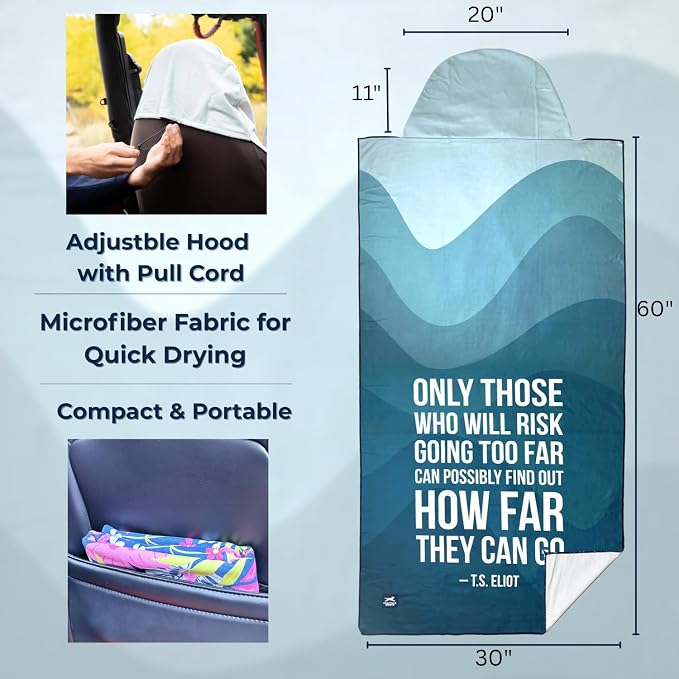 Car Seat Towel Cover – Hooded Moisture-Wicking Microfiber Seat Protector – 30" x 60" – for Runners and Outdoor Enthusiasts – Only Those Who Risk Going Too Far