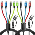 4 in 2 Multi Charging Cable, 2 Pack 5FT Dual Input Charging Cords | USB A & USB C Inputs with Dual USB C, IP & Micro Outputs, Travel Essentials, Phone Charger for Multiple Devices