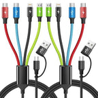 4 in 2 Multi Charging Cable, 2 Pack 5FT Dual Input Charging Cords | USB A & USB C Inputs with Dual USB C, IP & Micro Outputs, Travel Essentials, Phone Charger for Multiple Devices