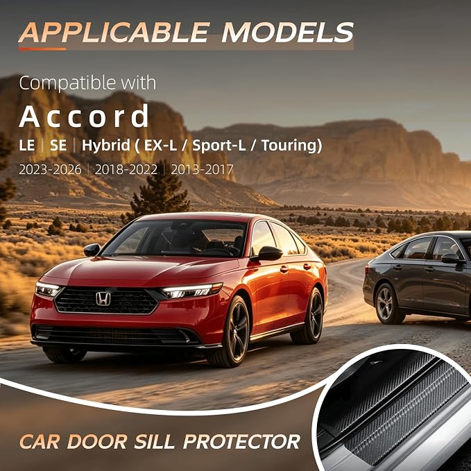 Car Door Sill Protector Compatible with Honda Accord 2025-2016 LX EX Sport-L & Hybrid Sedan - Custom Fit Anti-Scratch Carbon Fiber Threshold Protection Sticker, Trunk & Door Entry Edge Guard(9 PCS)