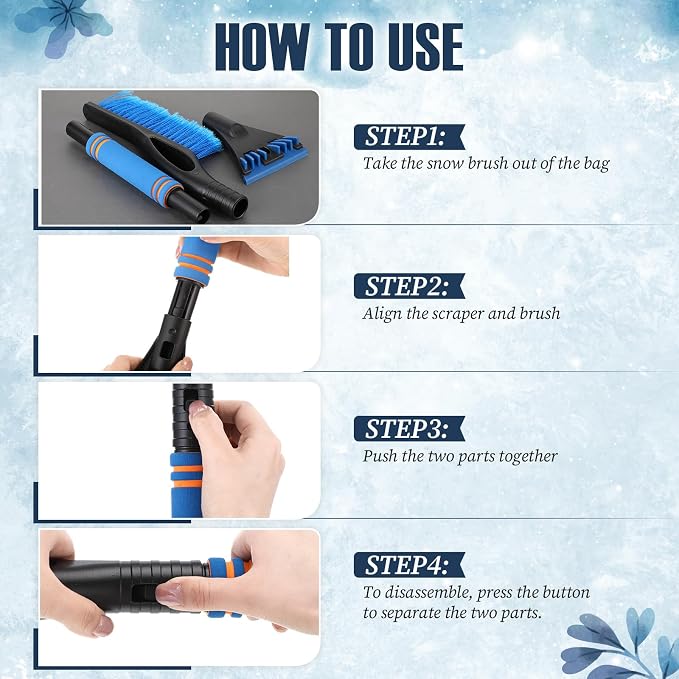Snow Brush and Ice Scrapers for Car Windshield Detachable Window Snow Scrapers and Brush with Ergonomic Foam Grip Ice Removal Tool for Cars, Trucks, Suvs(Blue)