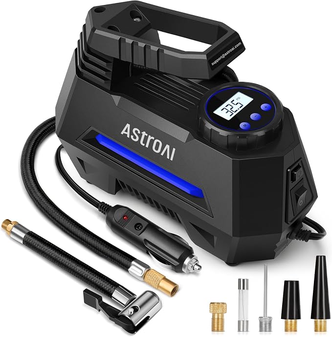 AIRUN H Tire Inflator Portable Air Compressor,Fast Inflation Electric Air Pump for Car Tires-Car Accessories,9.8Ft Cord-12VDC-Powered Auto Shut-Off with Digital Pressure Gauge,LED Light,Blue