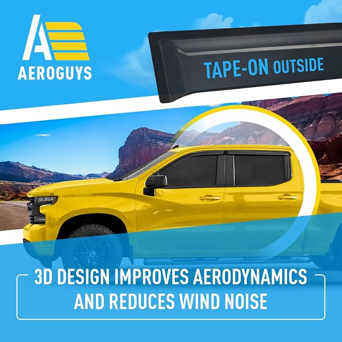 Extra Durable Window Deflectors Tape-On Window Visors Rain Guards Fit for Chevrolet (Chevy) Silverado 1500 2019-2026 Crew Cab, Sun Visors, Wind Vent for Shades, Exterior Car Accessories - 4pcs. AG0798