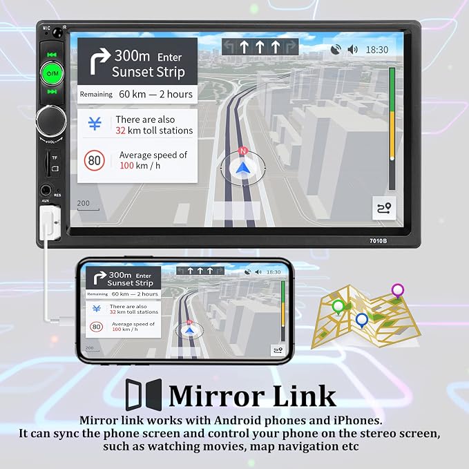Car Stereo Double Din Bluetooth Car Radio 7 Inch MP5 Player HD Touch Screen FM Radio Audio Receiver AUX in USB TF Card Input Multimedia Player Mirror Link with Backup Camera