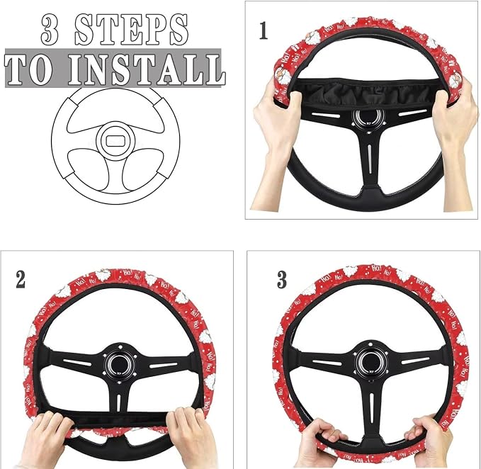 Christmas Steering Wheel Covers Xmas Decor Car Accessories Cartoon Santa Claus Car Steering Wheel Covers Anti-Slip Soft Grip 14-15 inch Stretch-on Steering Wheel Protector Rrd