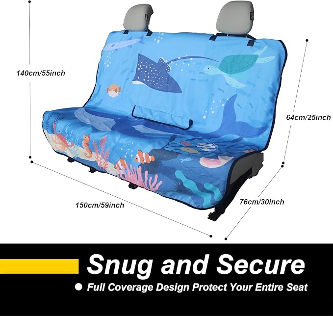 Back Seat Cover for Car Trucks Van SUV Jeep,Waterproof Rear Bench Towel Seat Covers for Dogs and Kids,Automotive Backseat Protector (Seaworld)