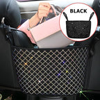 Bling Car Net Pocket Handbag Holder, Rhinestone Vehicle Backseat Purse Organizer Between Seats, Diamond Hanging Storage Bag Barrier of Pet Kids, Universal Automotive Accessories (Black)