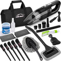 Car Cleaning Kit, Car Vacuum Interior Detailing Cleaner Kit with High Power Handheld Vacuum, Brush Set, Windshield Tool, Duster, Towels, Complete Car Care Tools for Women (Black)