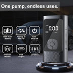 Cordless Tire Inflator Portable Air Pump - Car & Motorcycle Accessories, Dual-Pump, 1s Fast Inflation, 150PSI, Auto-Stop, Pressure Monitor, 5 Modes, LED Light