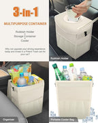 Car Trash Can with Lid, Cute Leakproof Car Trash Garbage Bag Hanging Vehicle Trash Bin Small Portable Automotive Garbage Cans Organizer for Back/Front Seat(4 Gallons,Beige)